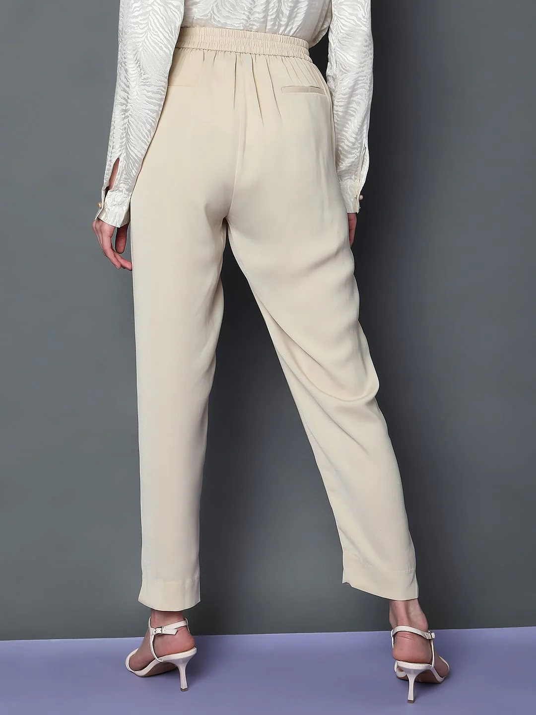 Beige Mid Rise Regular Fit Pants - Image 3