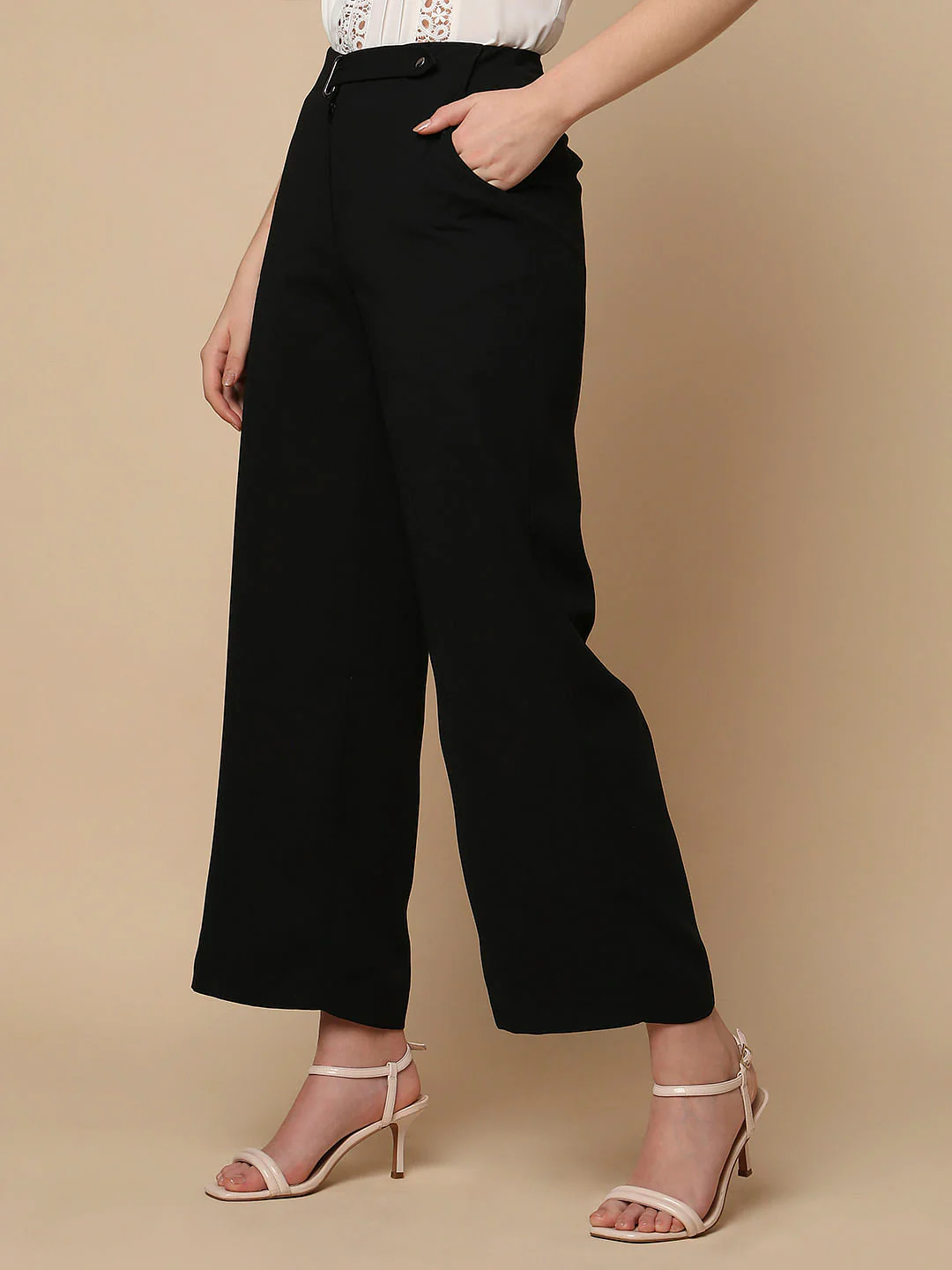 Black High Rise Wide Leg Pants - Image 3
