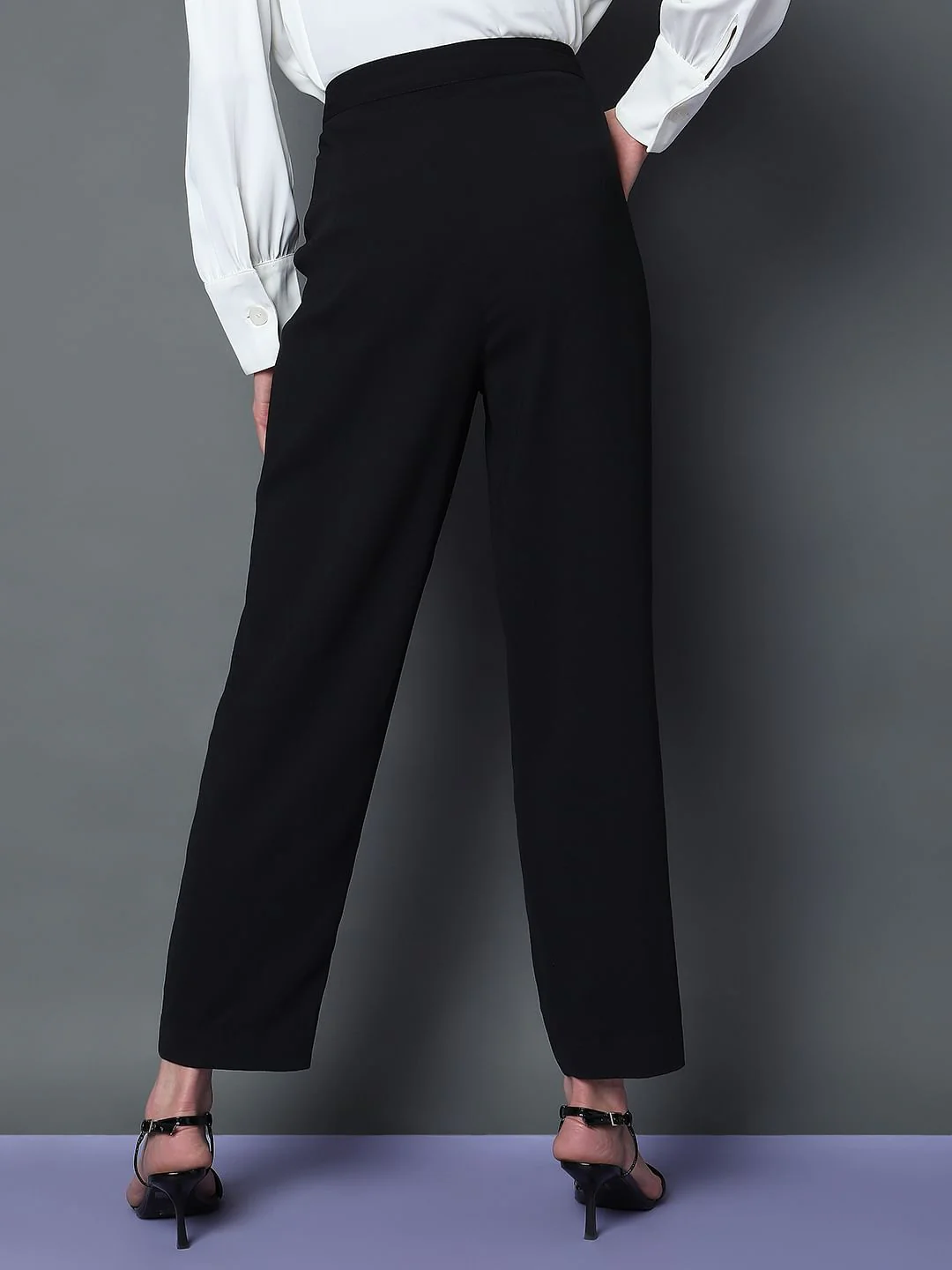 Black Mid Rise Belted Pants - Image 4