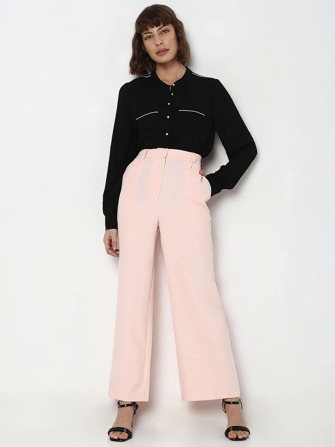 Pink High Rise Wide Leg Pants - Image 5