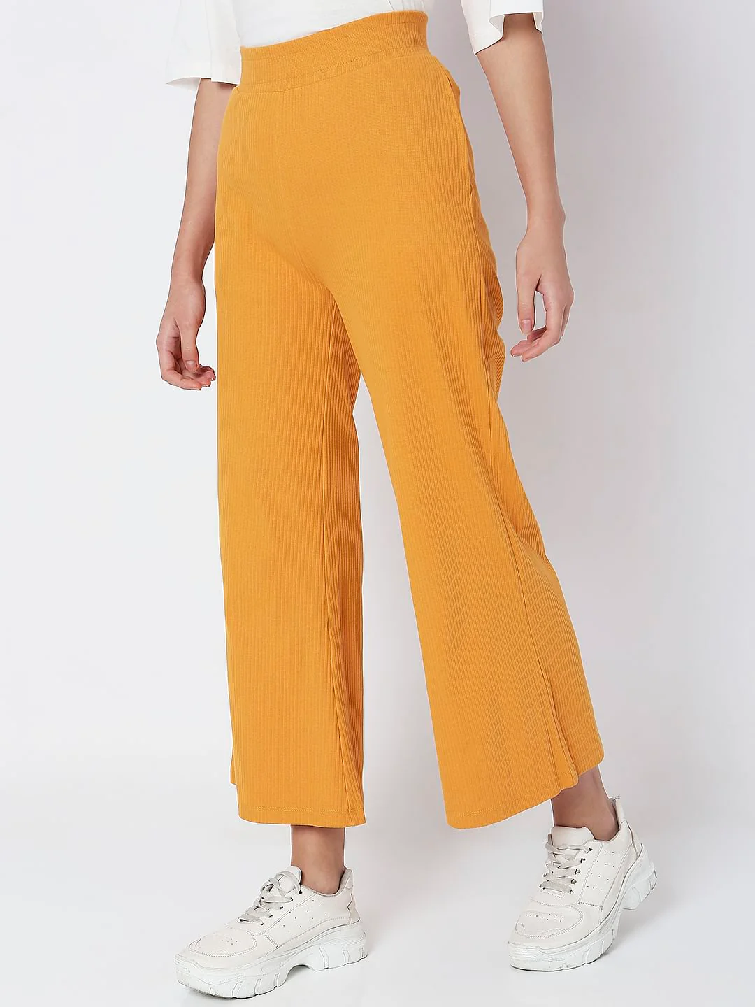 Orange High Rise Ribbed Wide Leg Pants - Image 2