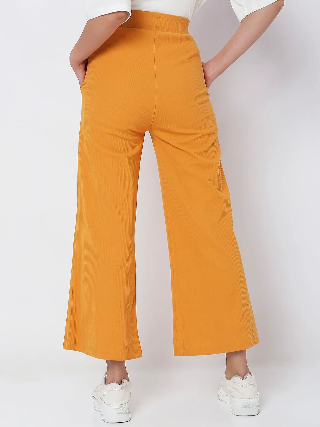 Orange High Rise Ribbed Wide Leg Pants - Image 3