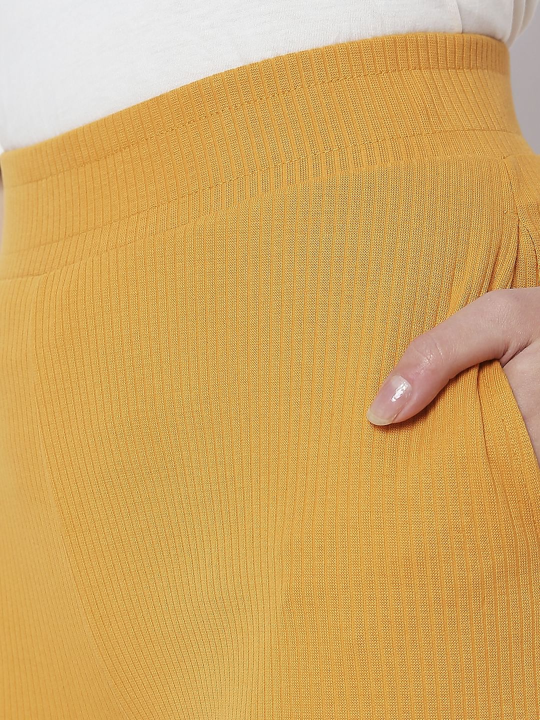 Orange High Rise Ribbed Wide Leg Pants - Image 4
