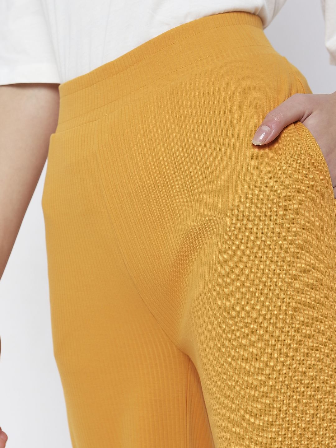 Orange High Rise Ribbed Wide Leg Pants - Image 7