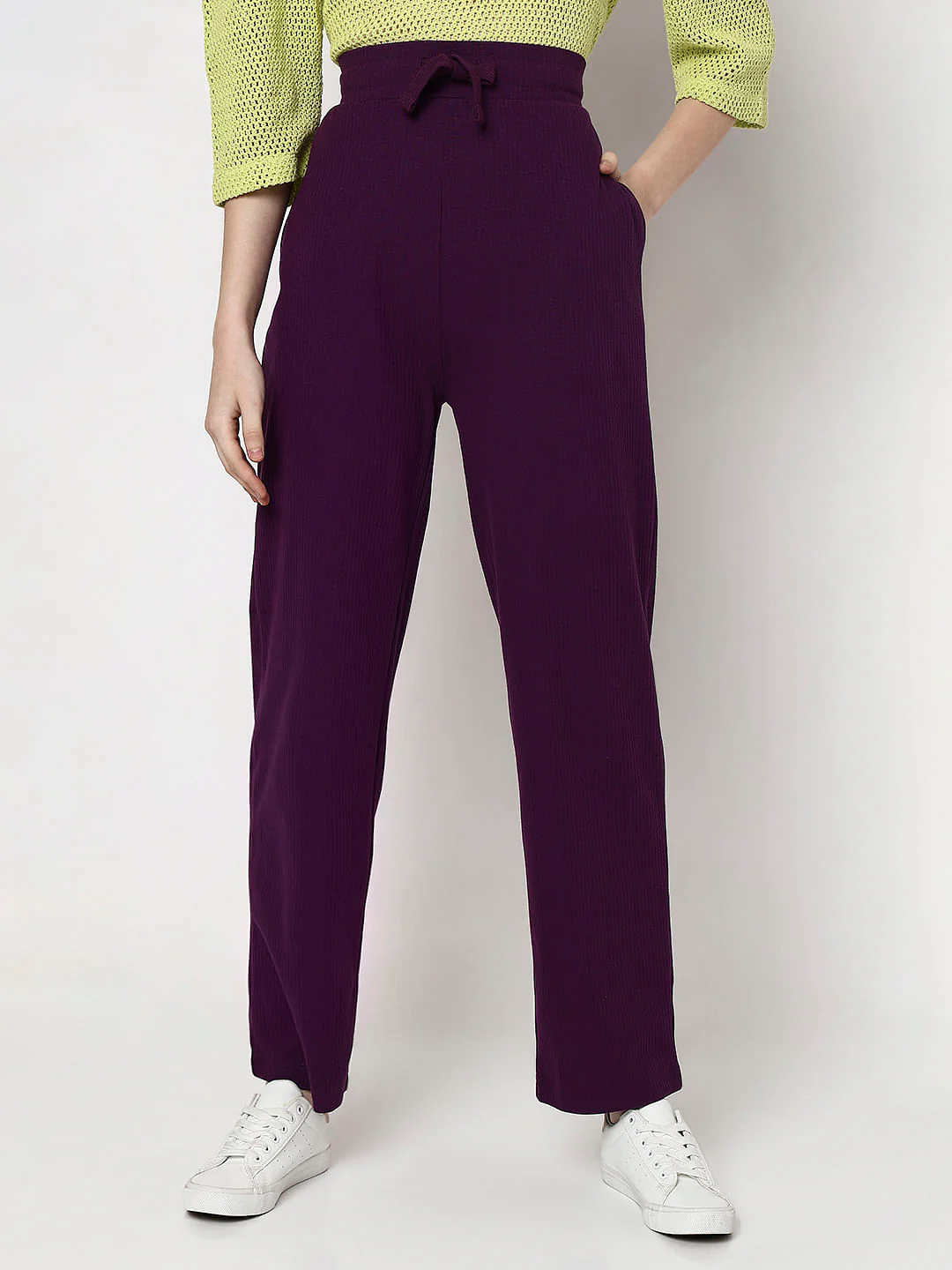 Purple High Rise Knitted Pants - Image 2