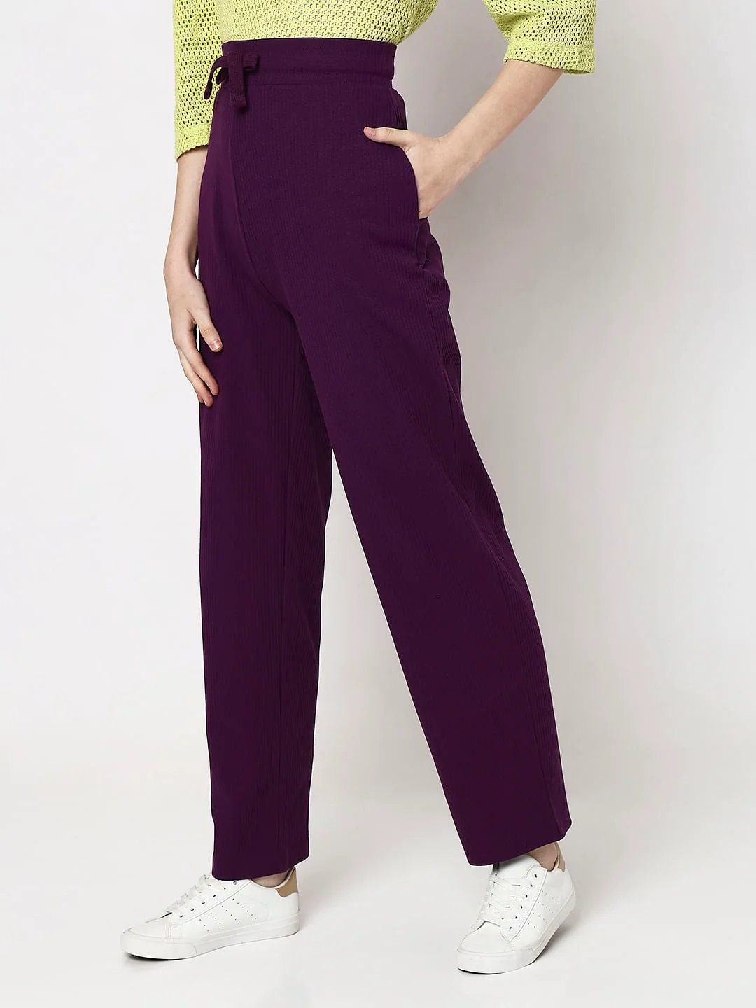 Purple High Rise Knitted Pants - Image 3