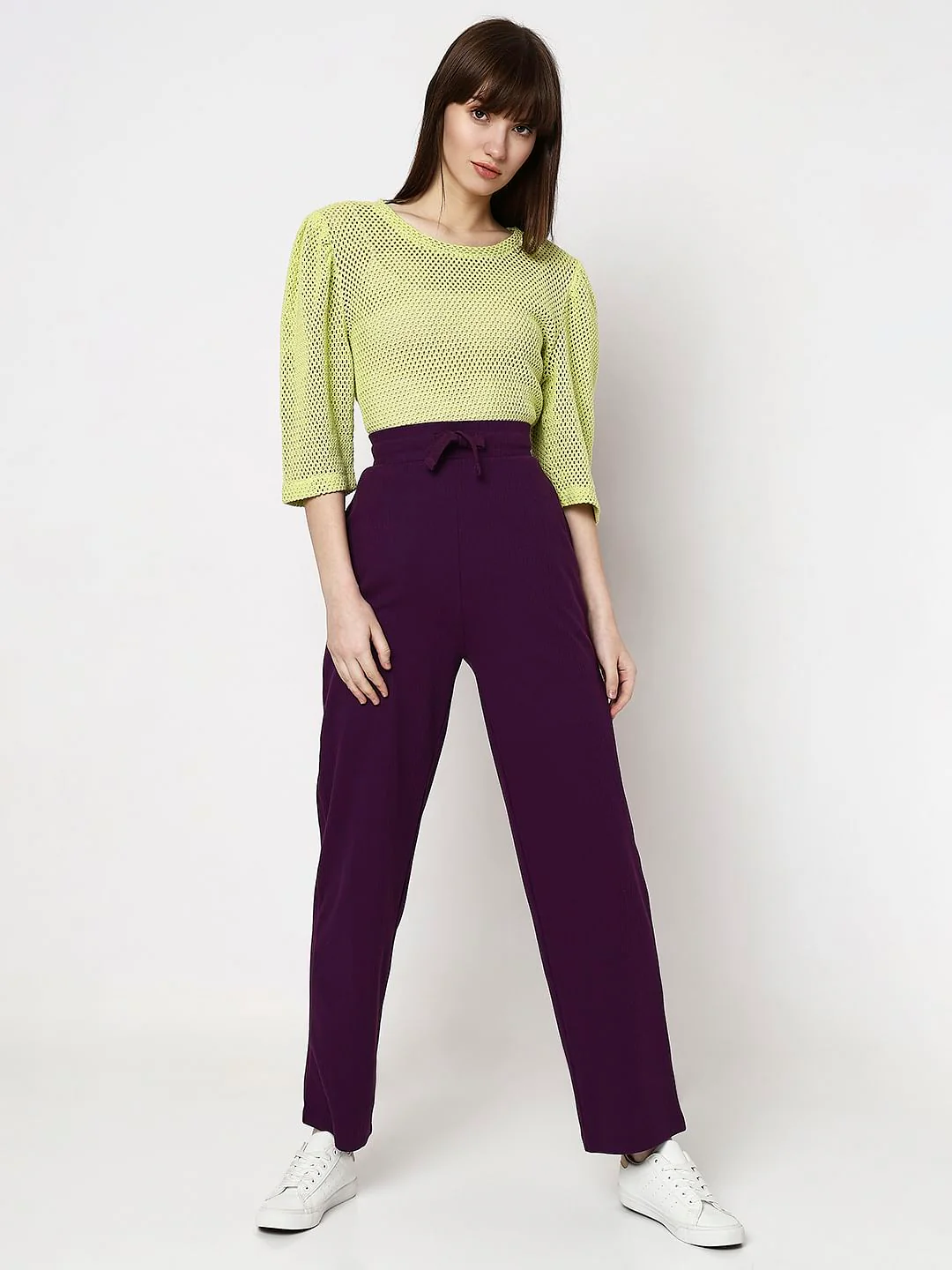 Purple High Rise Knitted Pants - Image 6