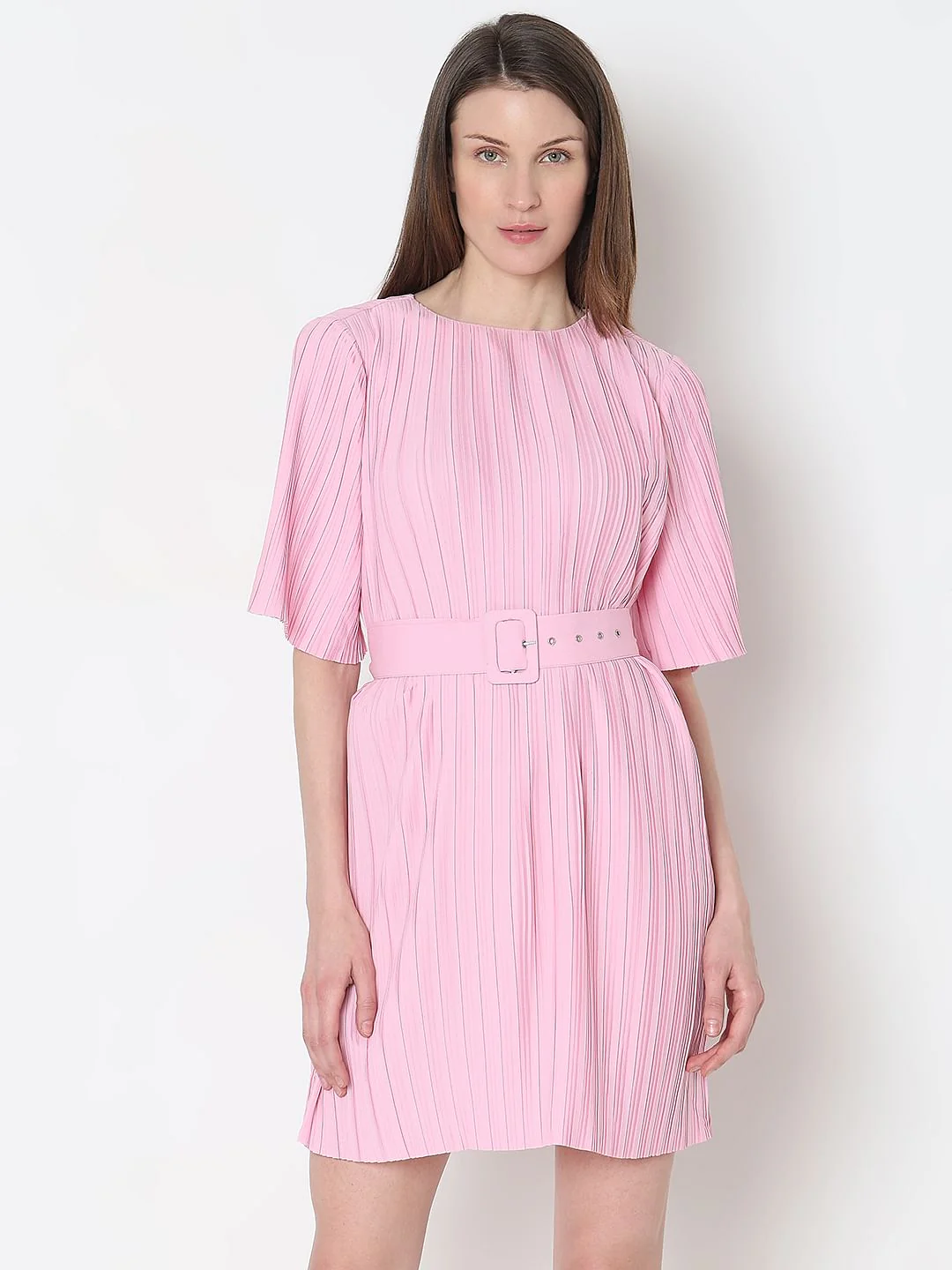 Light Pink Pleated Mini Dress - Image 2