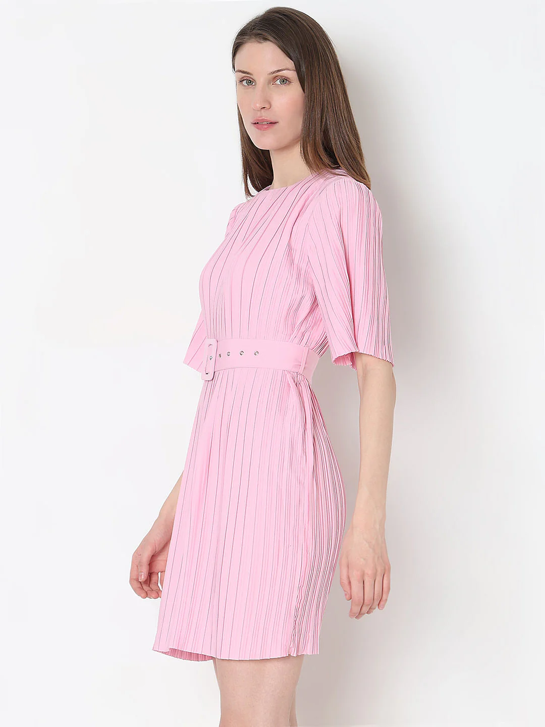 Light Pink Pleated Mini Dress - Image 3