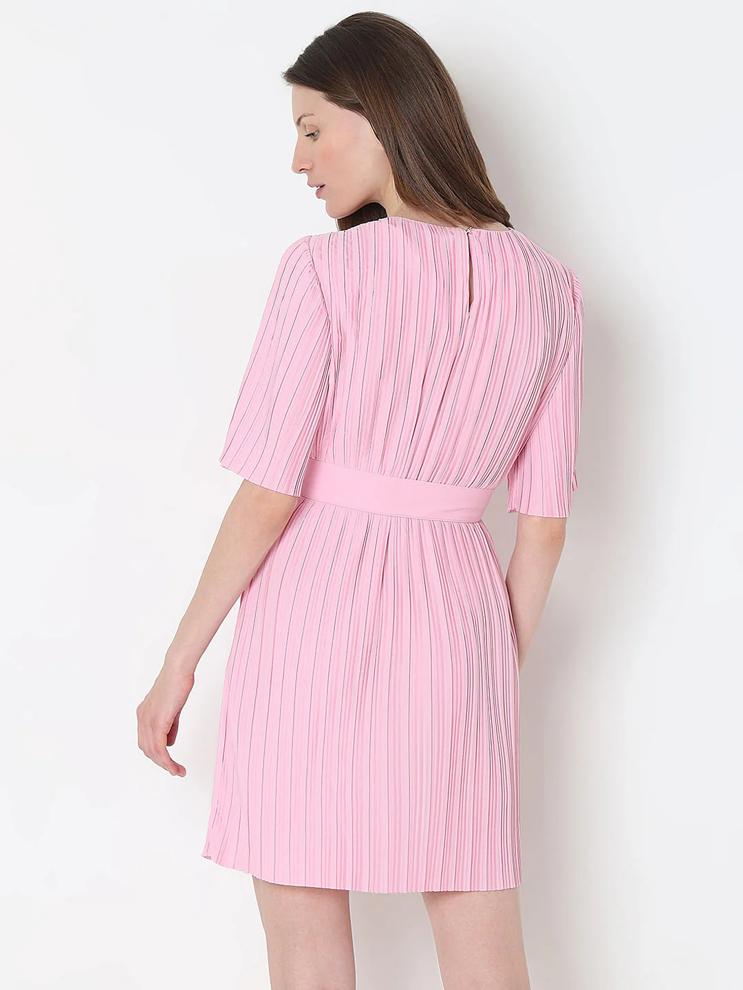 Light Pink Pleated Mini Dress - Image 4