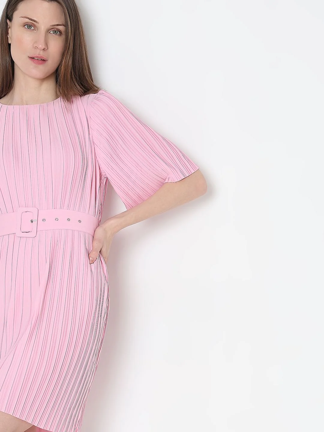 Light Pink Pleated Mini Dress - Image 6
