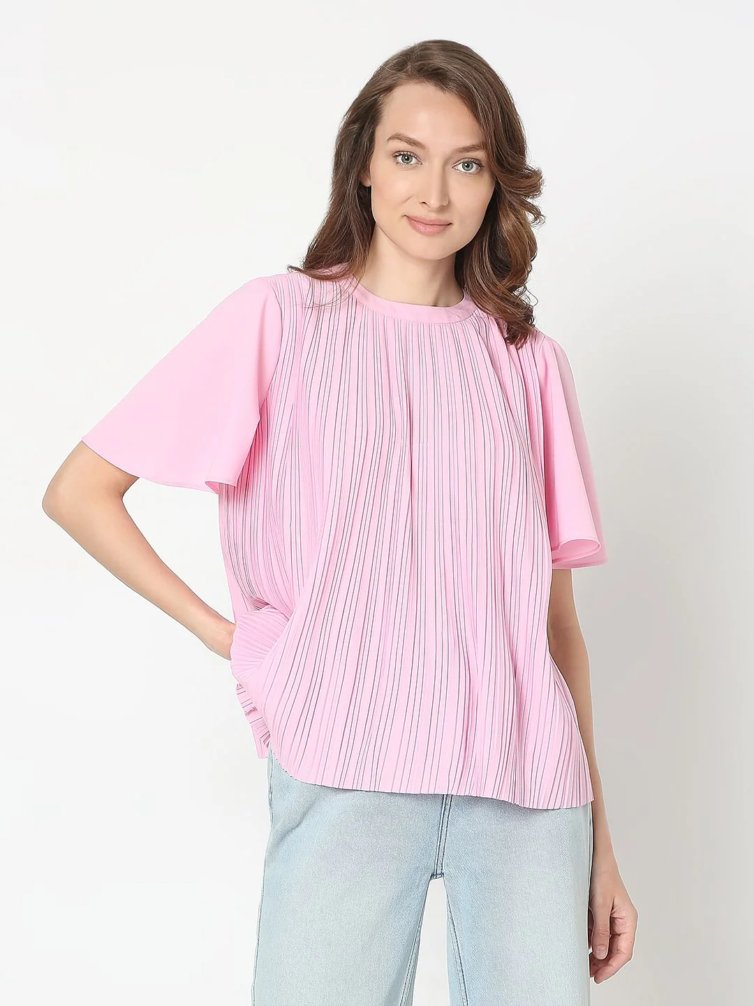 Pink Pleated Flared Top - Image 2