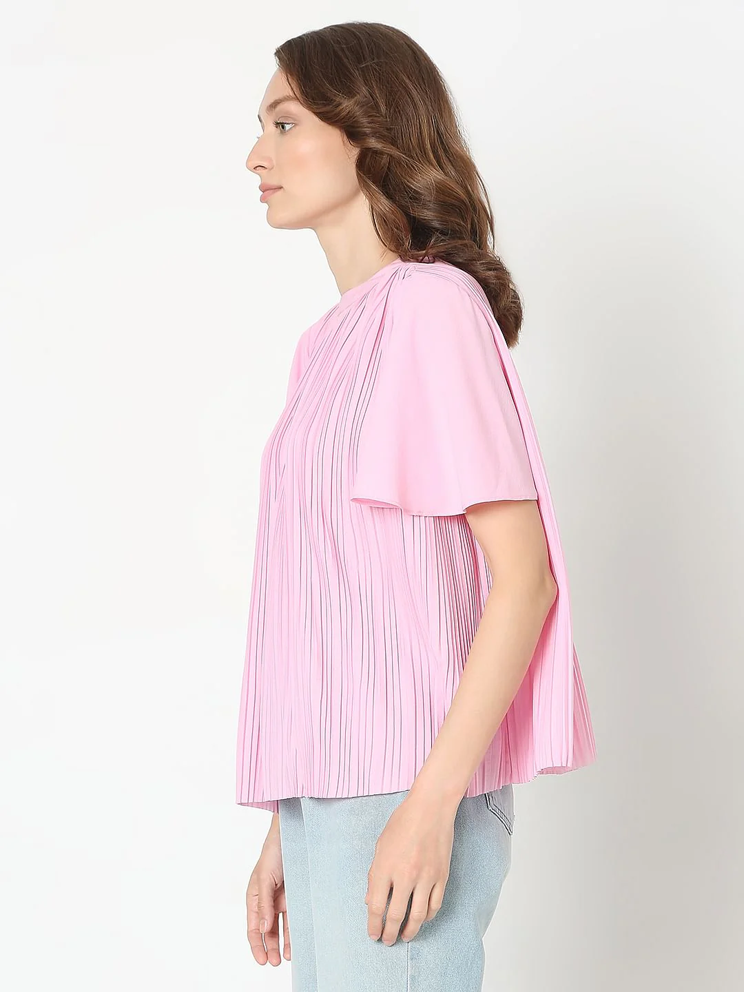 Pink Pleated Flared Top - Image 3