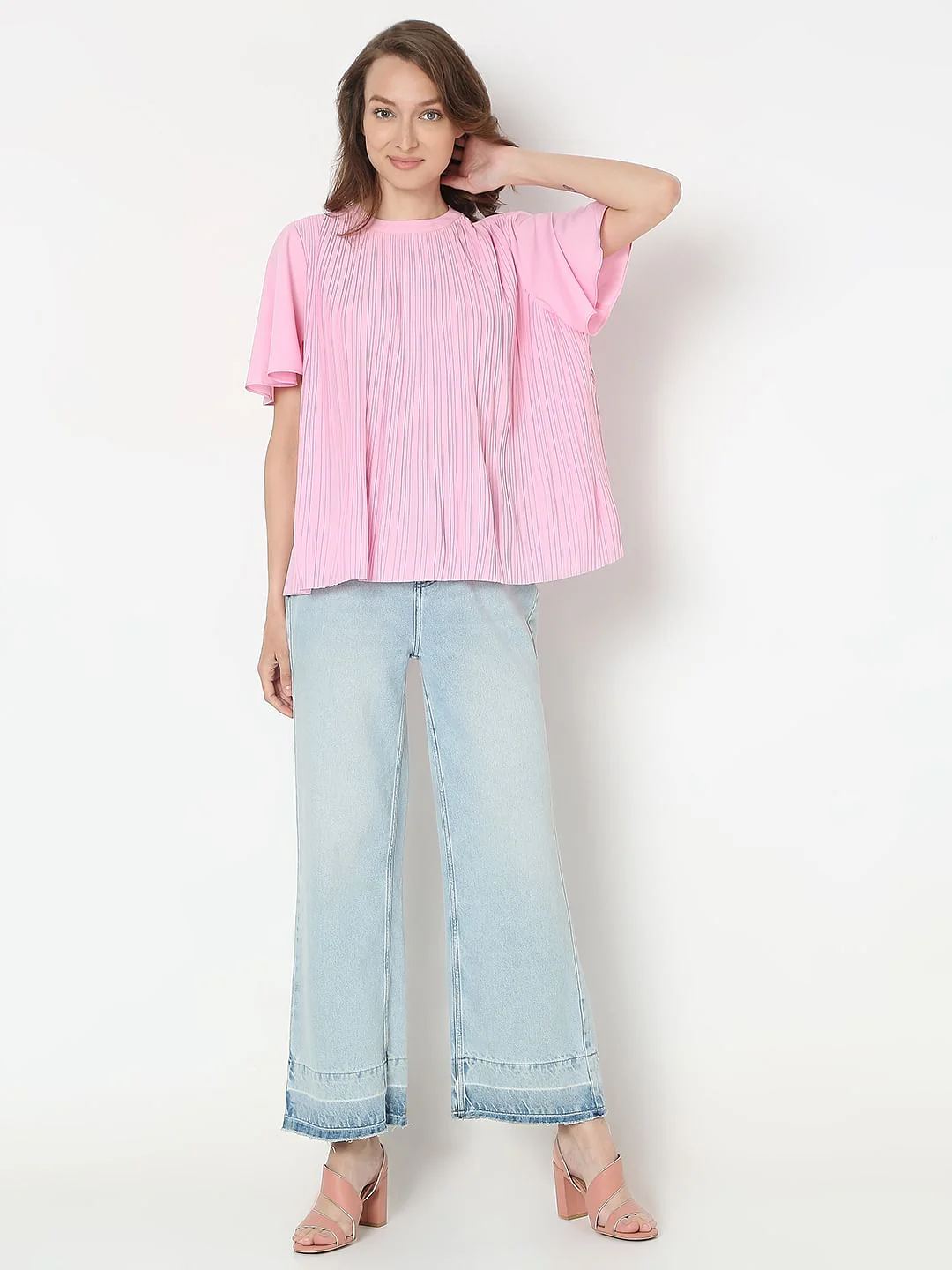 Pink Pleated Flared Top - Image 5