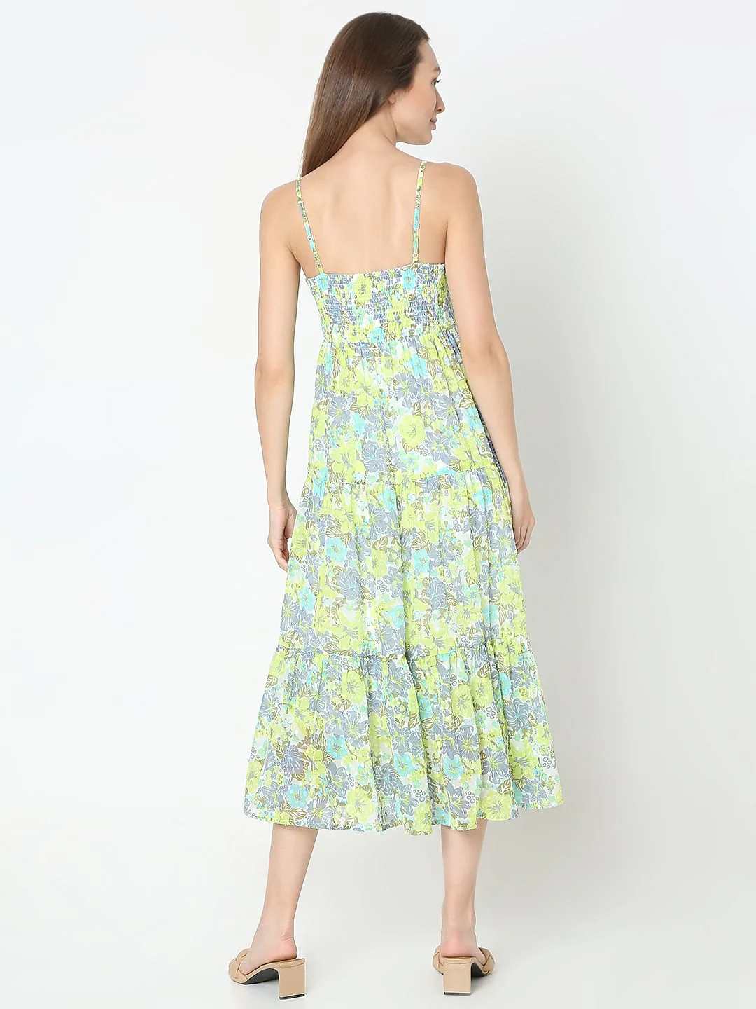Green Floral Print Tiered Dress - Image 4