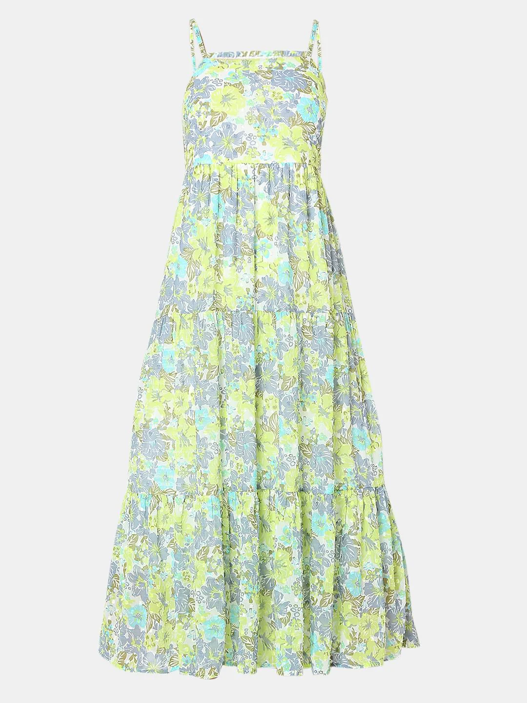 Green Floral Print Tiered Dress - Image 6