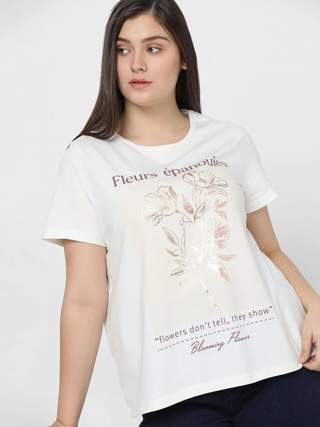 Curve White Foil Print T-Shirt - Image 8