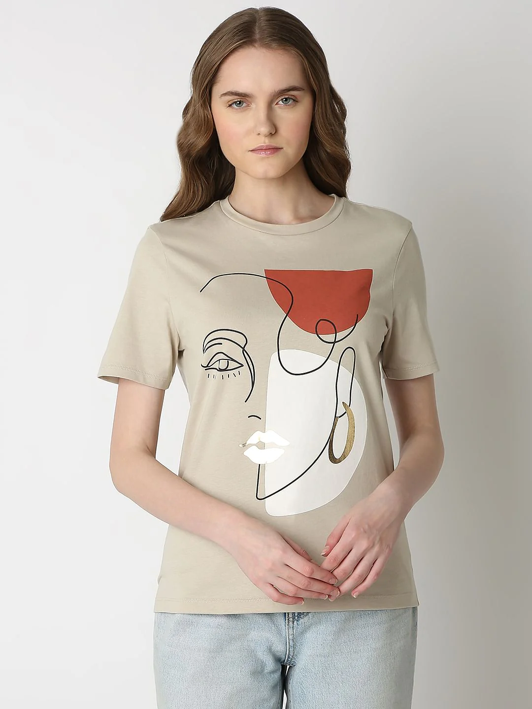 Beige Abstract Print T-Shirt - Image 2