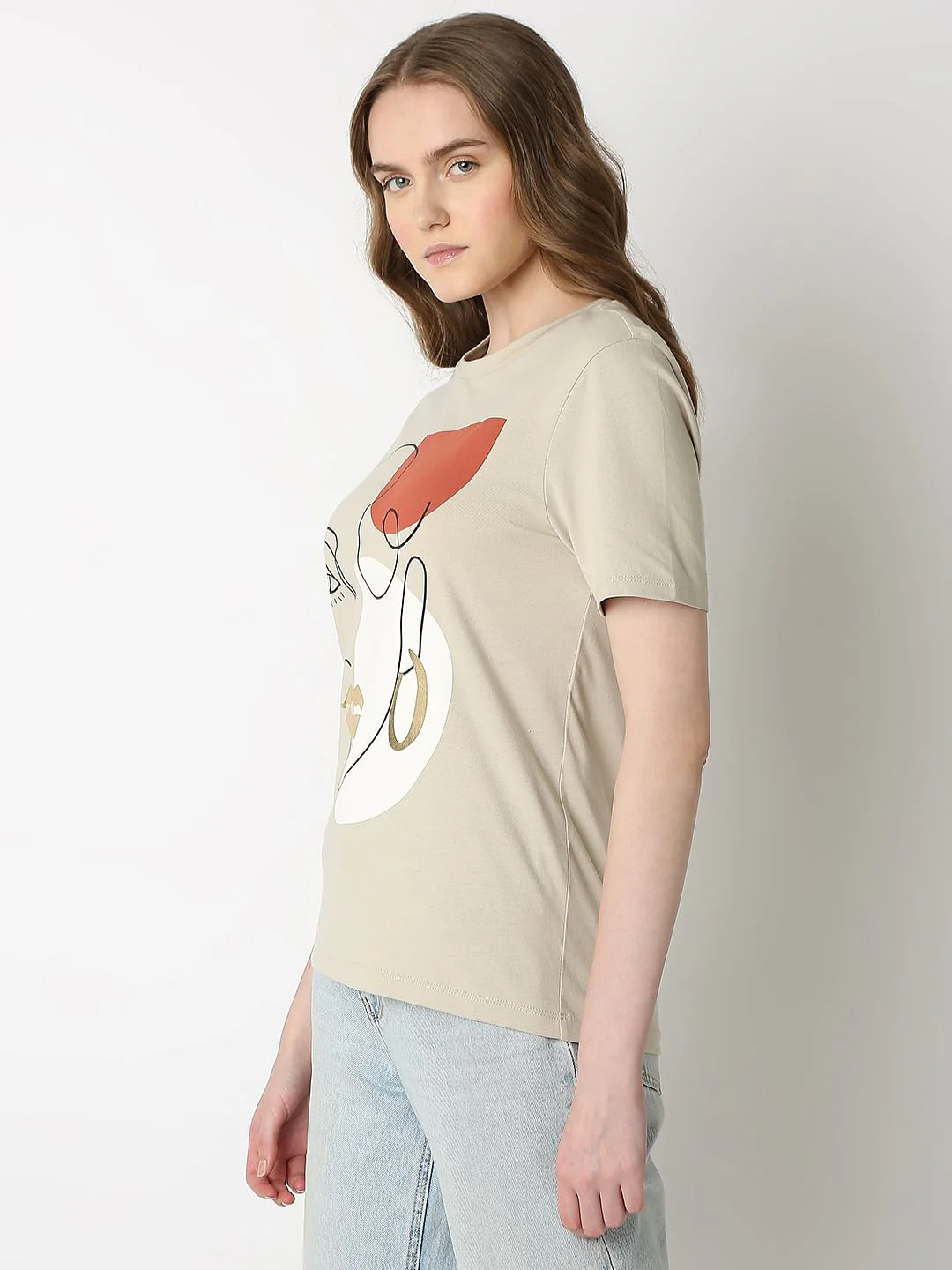 Beige Abstract Print T-Shirt - Image 3