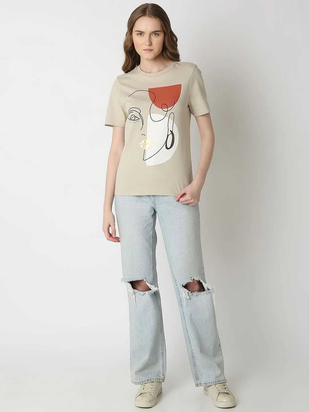 Beige Abstract Print T-Shirt - Image 5