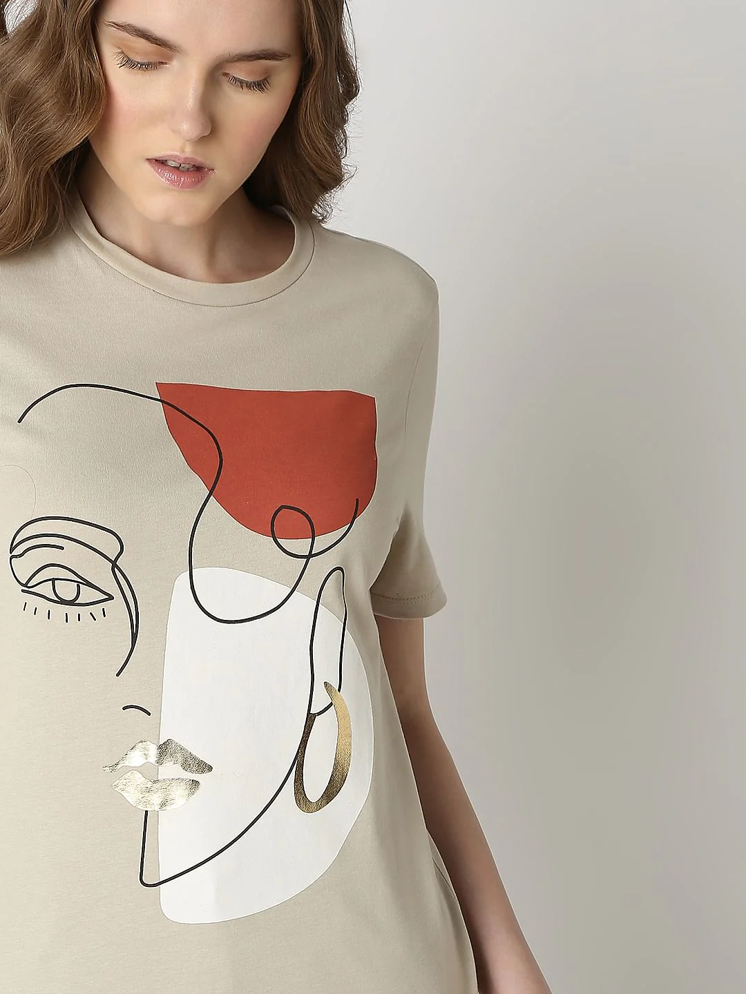 Beige Abstract Print T-Shirt - Image 6
