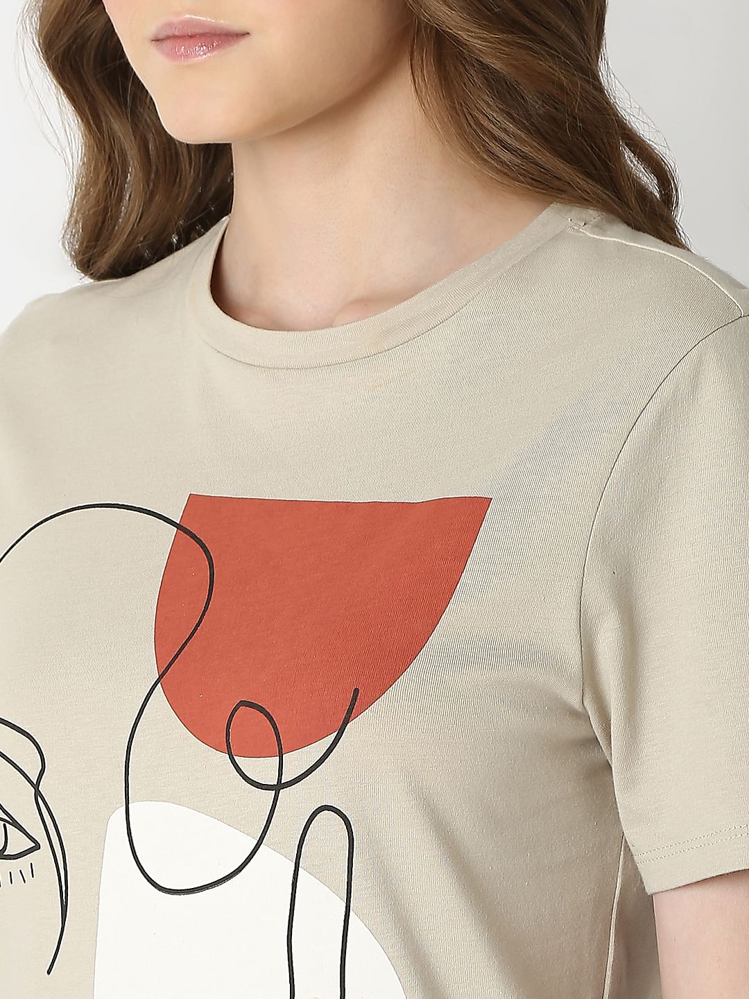 Beige Abstract Print T-Shirt - Image 8