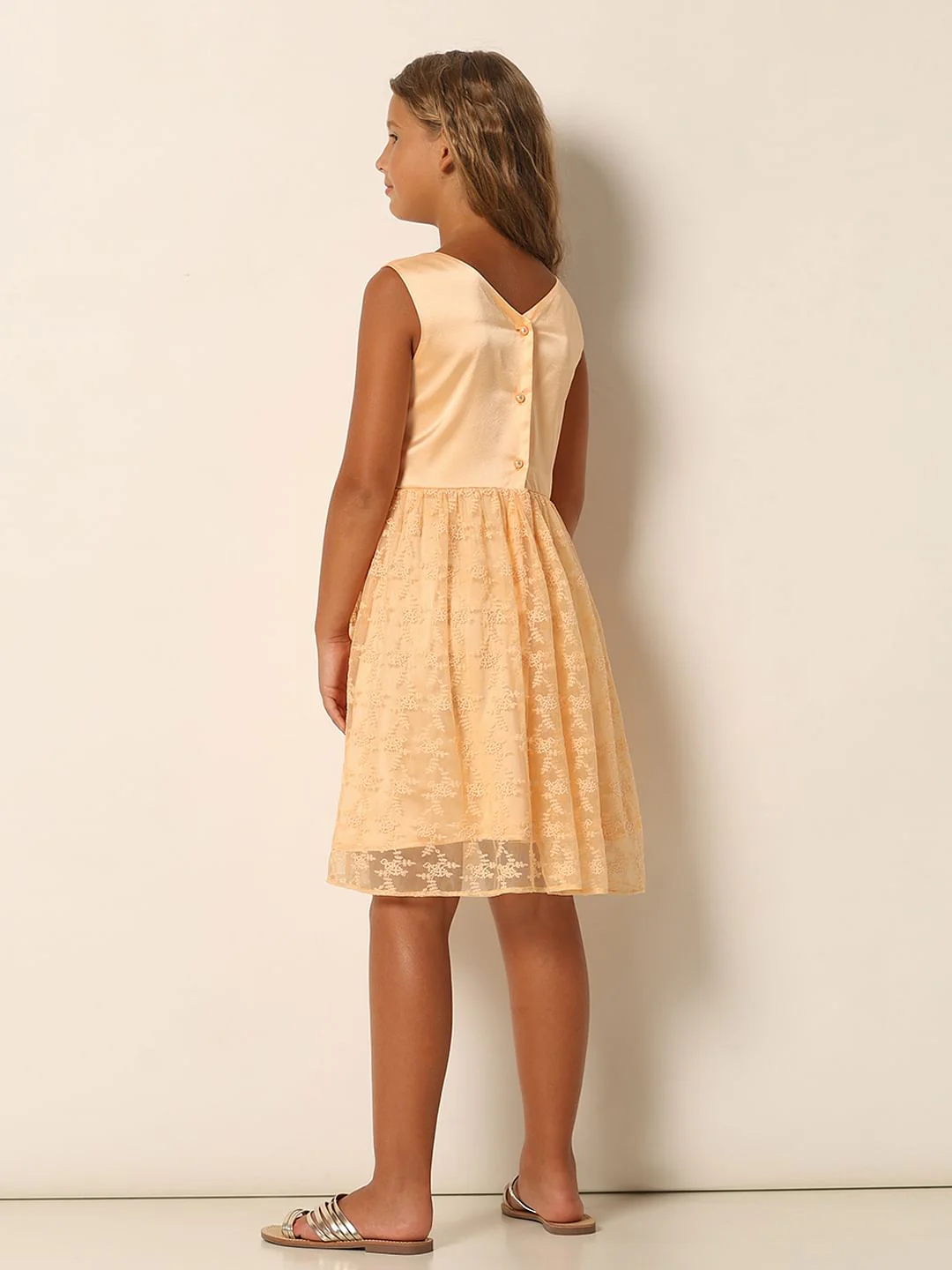 Girls Peach Fit & Flare Party Dress - Image 3
