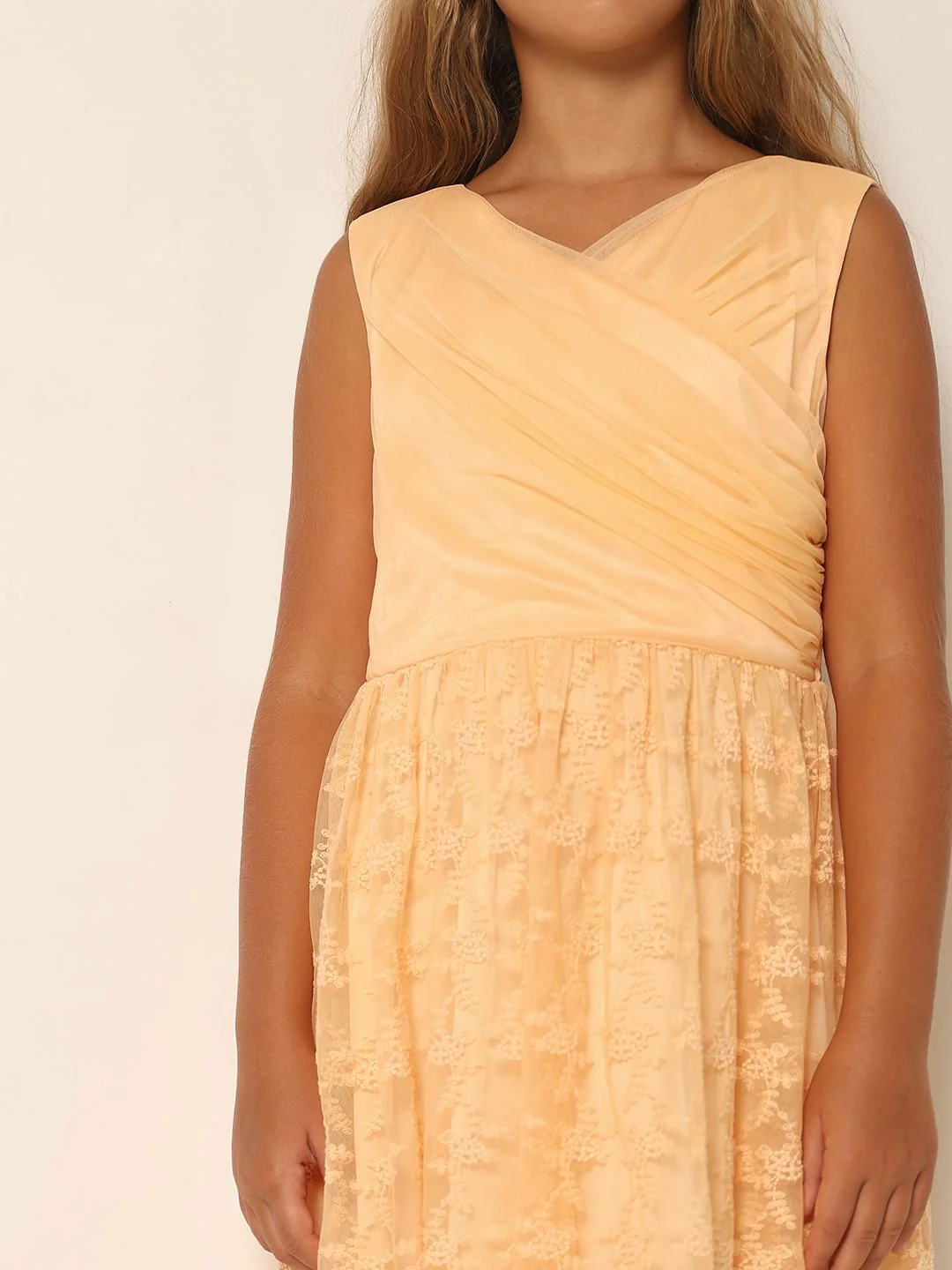 Girls Peach Fit & Flare Party Dress - Image 4
