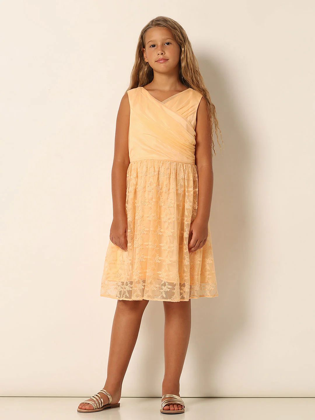 Girls Peach Fit & Flare Party Dress - Image 5