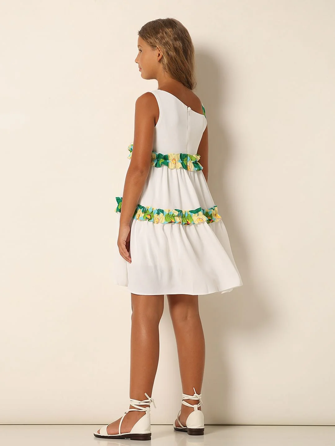 Girls White Tiered Fit & Flare Dress - Image 3