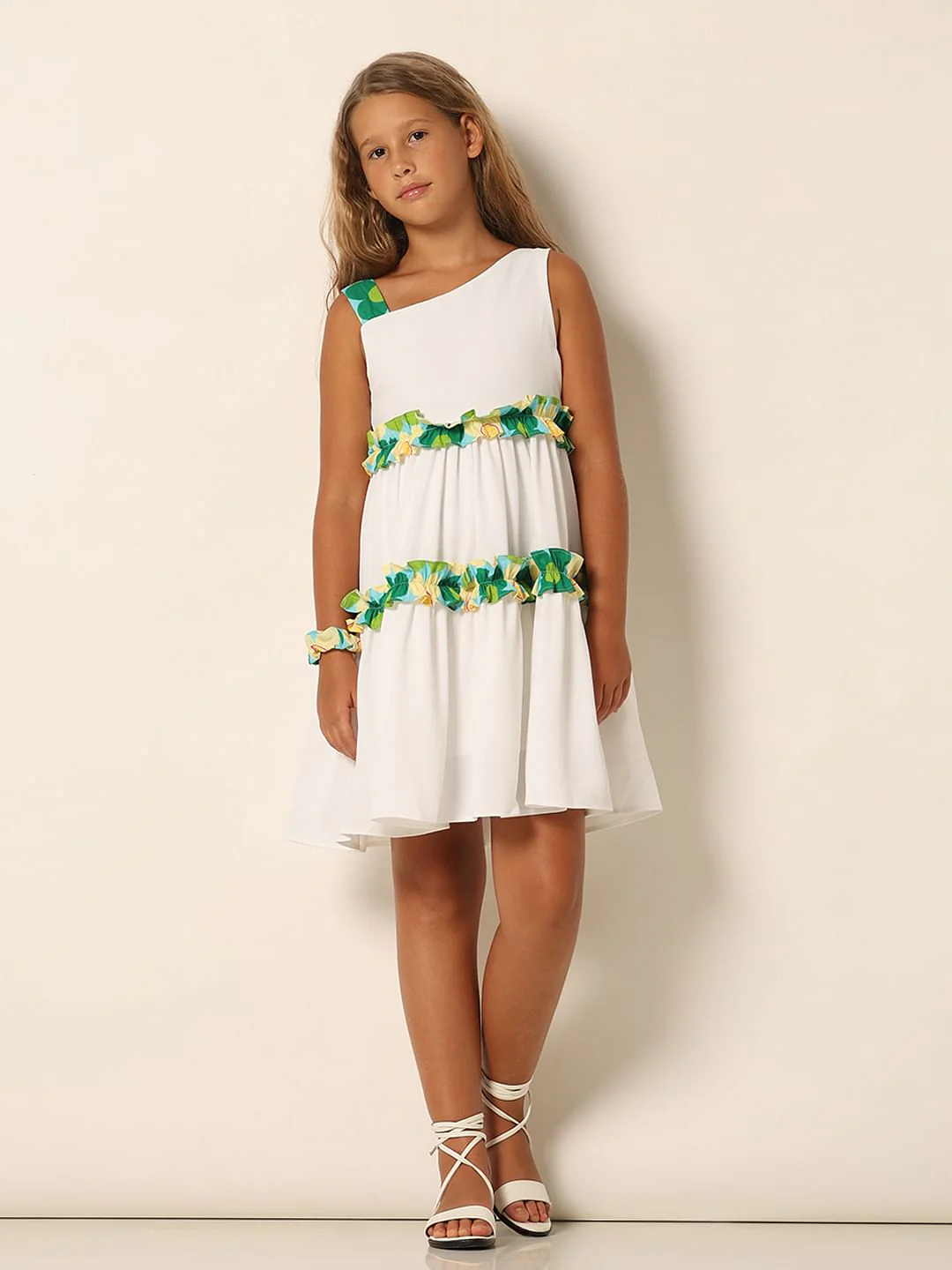 Girls White Tiered Fit & Flare Dress - Image 5