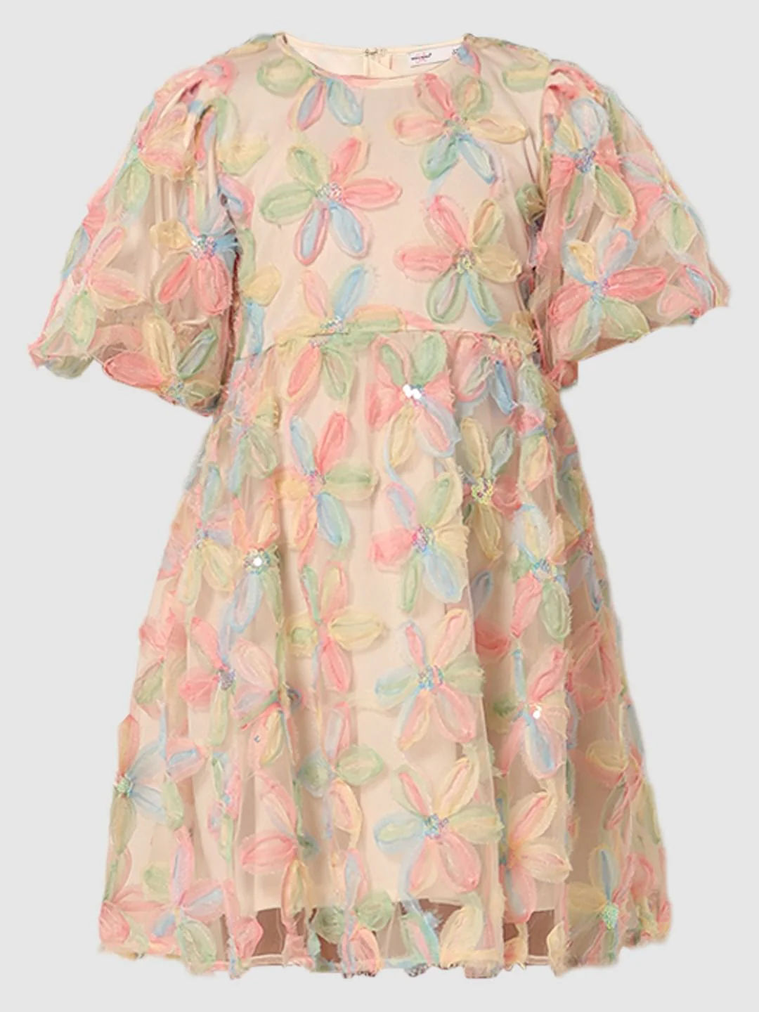 Girls White Textured Fit & Flare Dress - Image 6