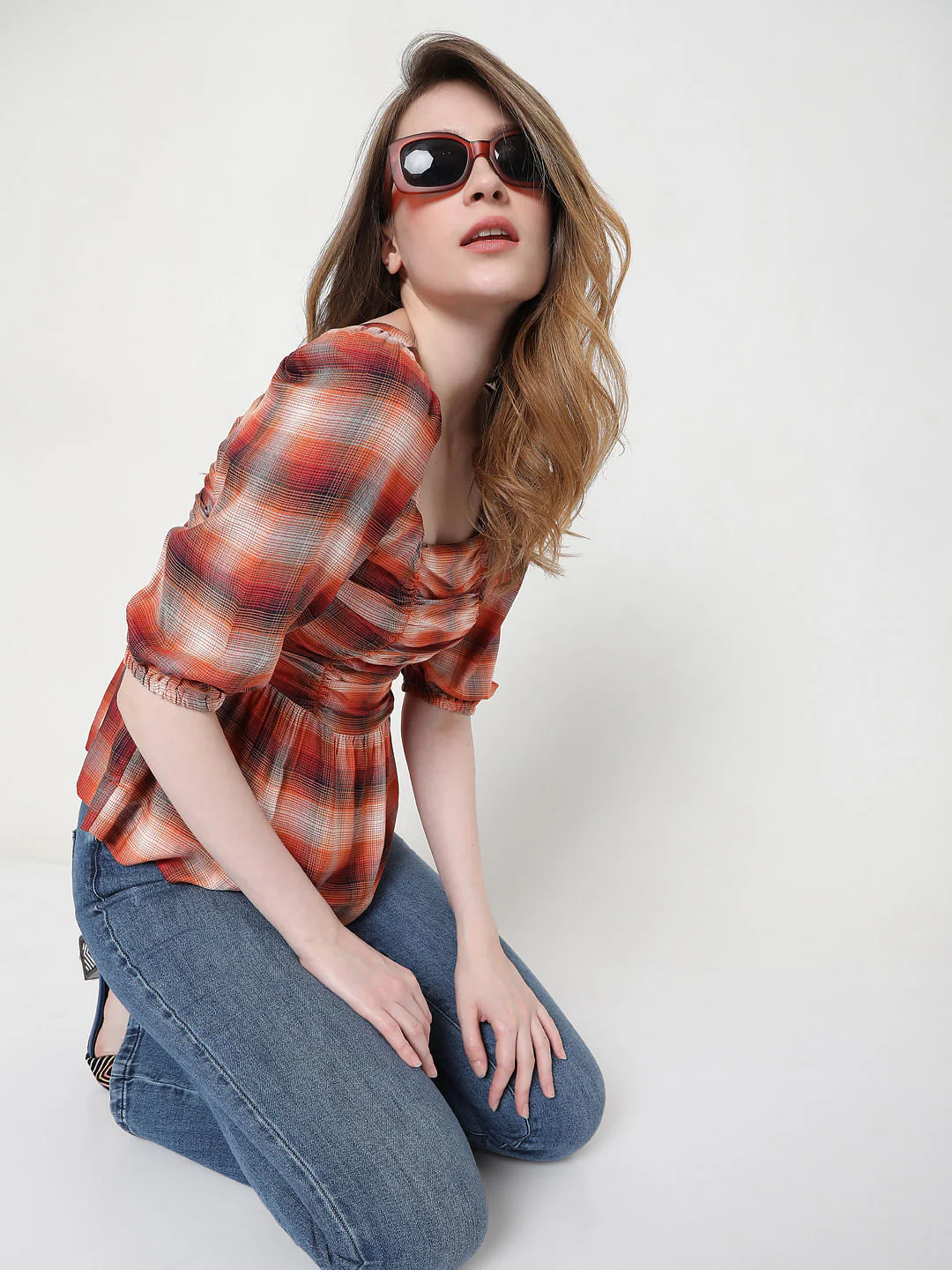 Orange Check Top