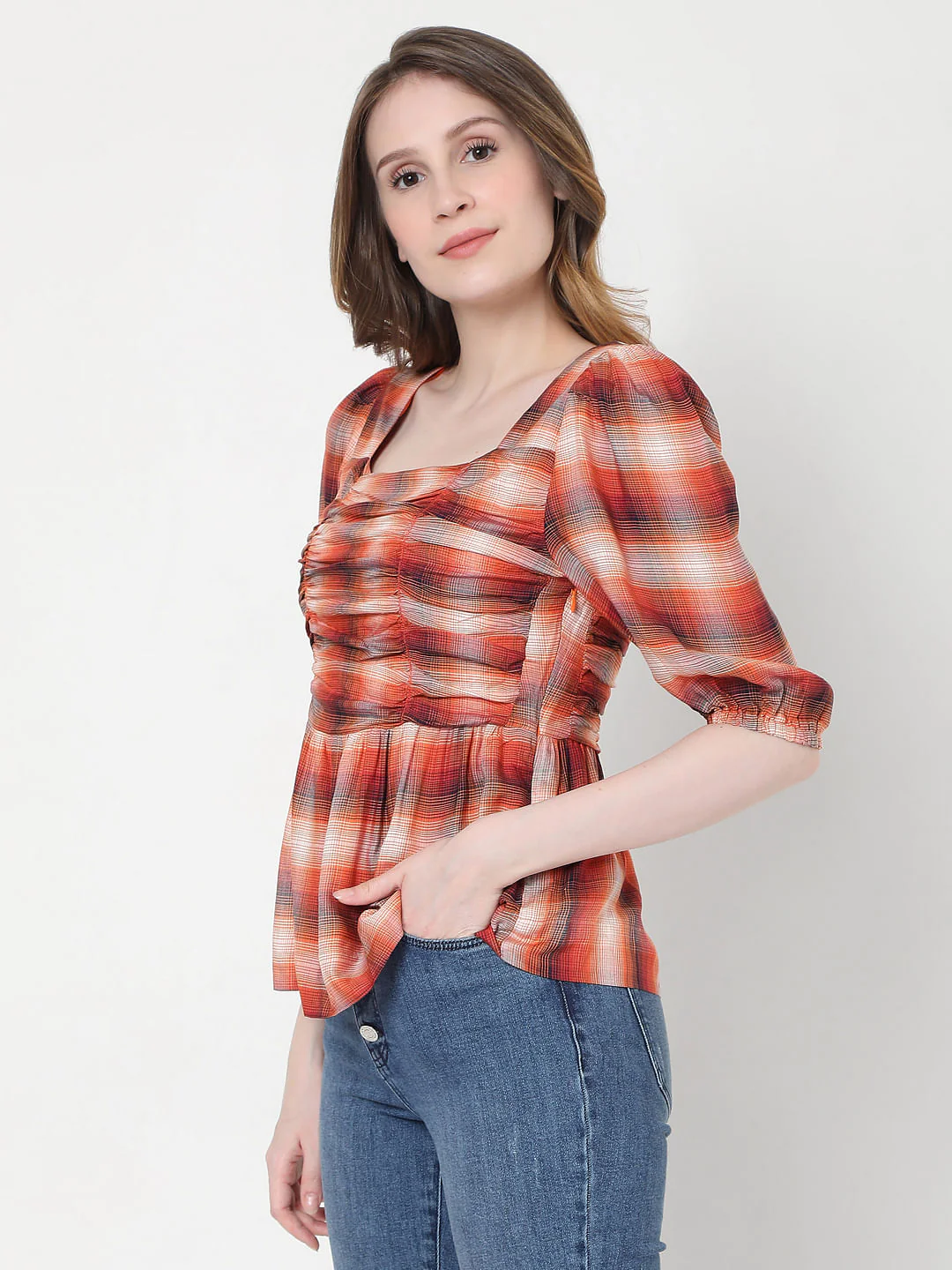 Orange Check Top - Image 3