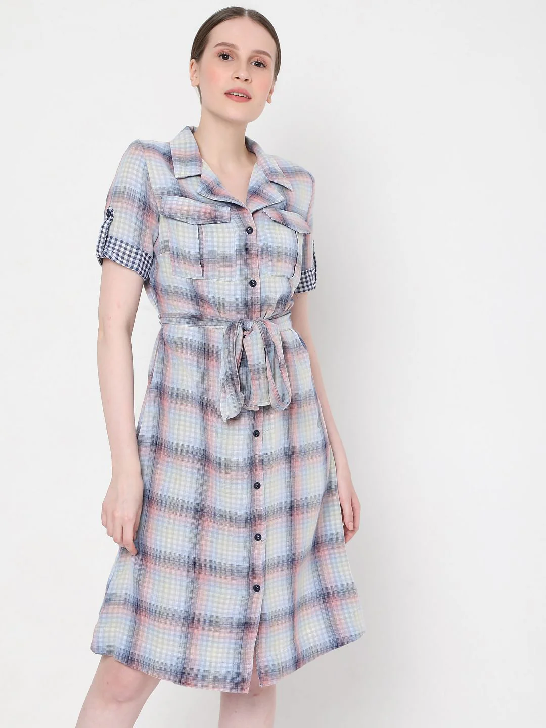 Blue Check Shirt Dress - Image 2