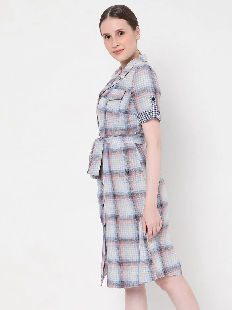 Blue Check Shirt Dress - Image 3