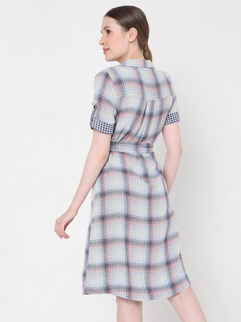 Blue Check Shirt Dress - Image 4