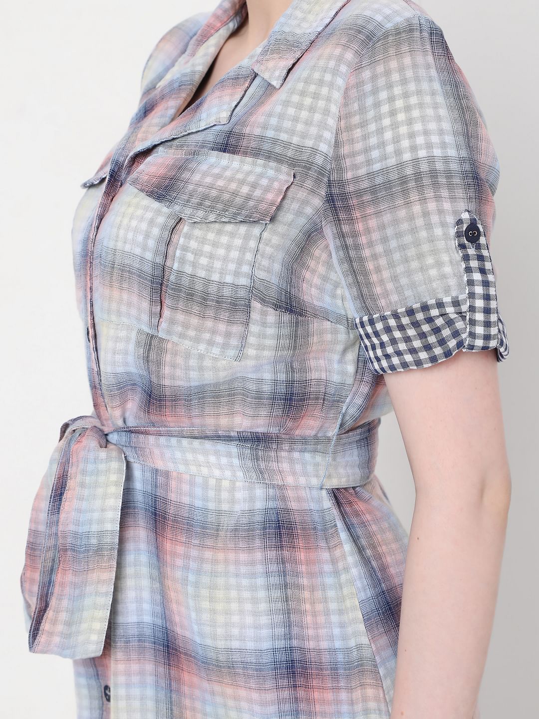 Blue Check Shirt Dress - Image 6