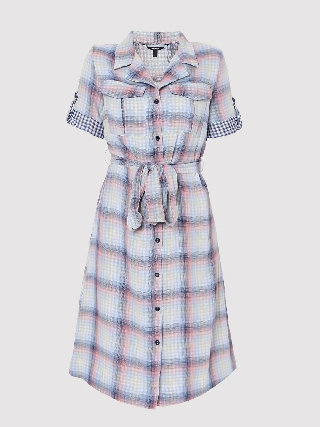 Blue Check Shirt Dress - Image 7