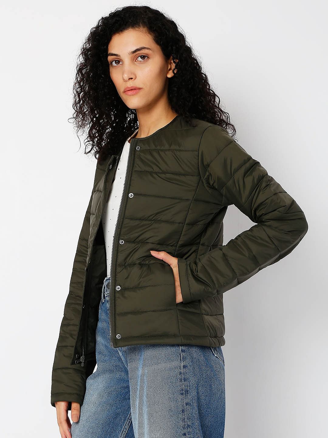 Dark Olive Padded Jacket - Image 2