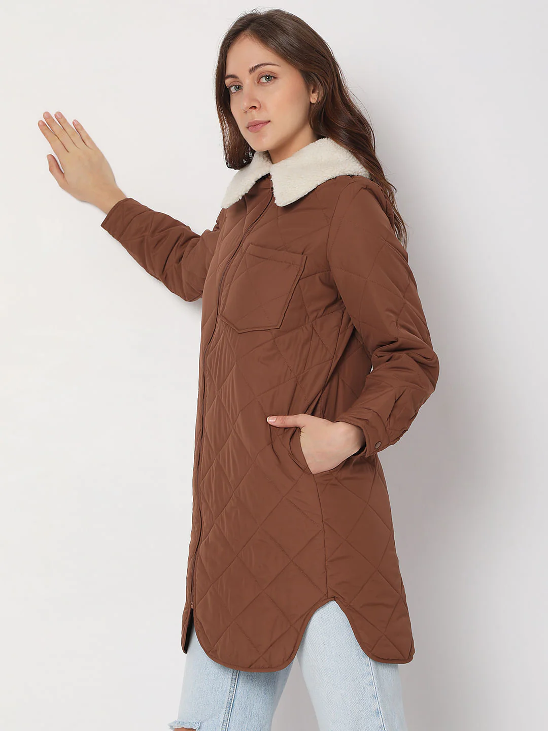 Brown Sherpa Collar Puffer Jacket - Image 3