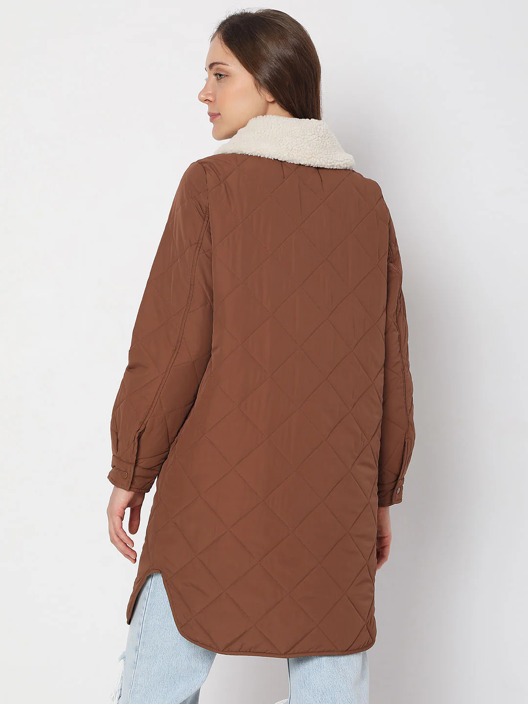 Brown Sherpa Collar Puffer Jacket - Image 4