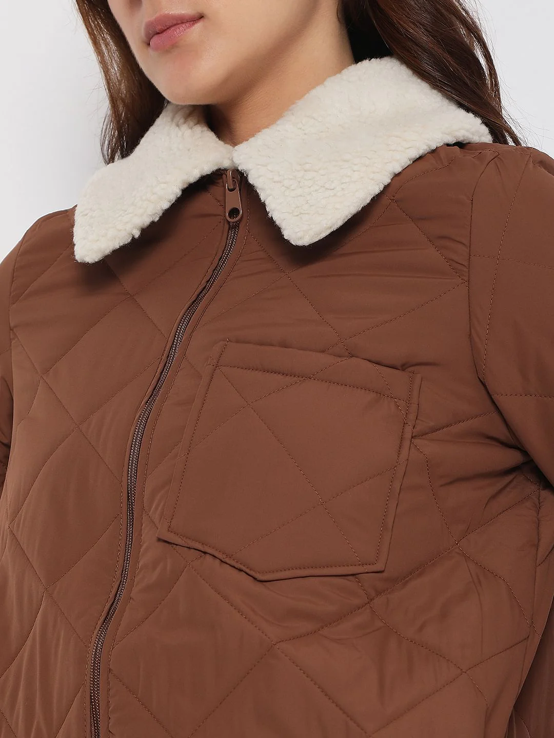 Brown Sherpa Collar Puffer Jacket - Image 6