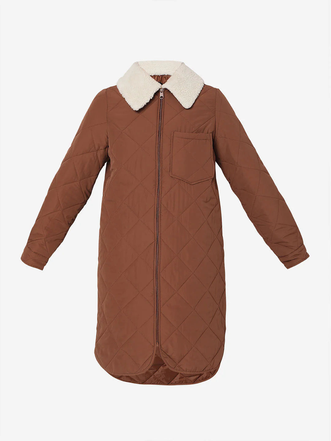 Brown Sherpa Collar Puffer Jacket - Image 7