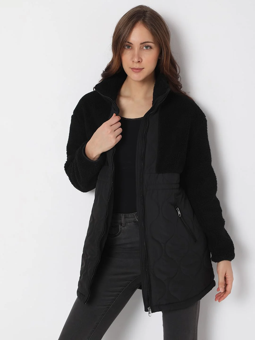 Black Panelled Long Jacket - Image 2