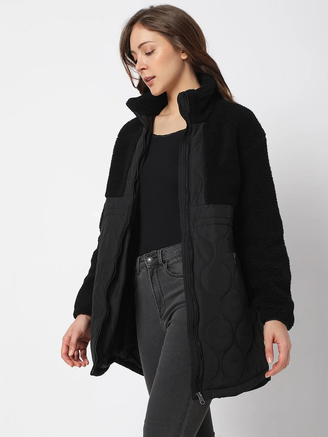 Black Panelled Long Jacket - Image 3