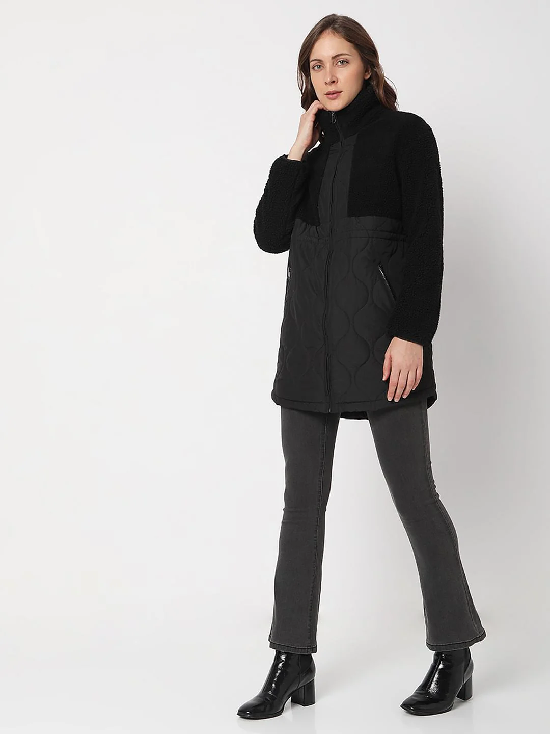 Black Panelled Long Jacket - Image 5