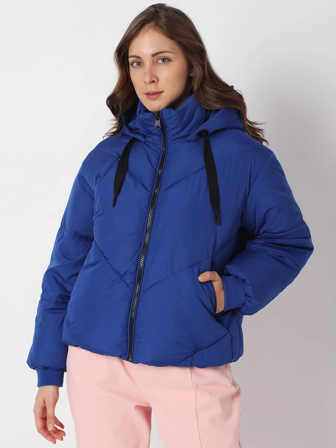 Blue Hooded Puffer Jacket - Image 2