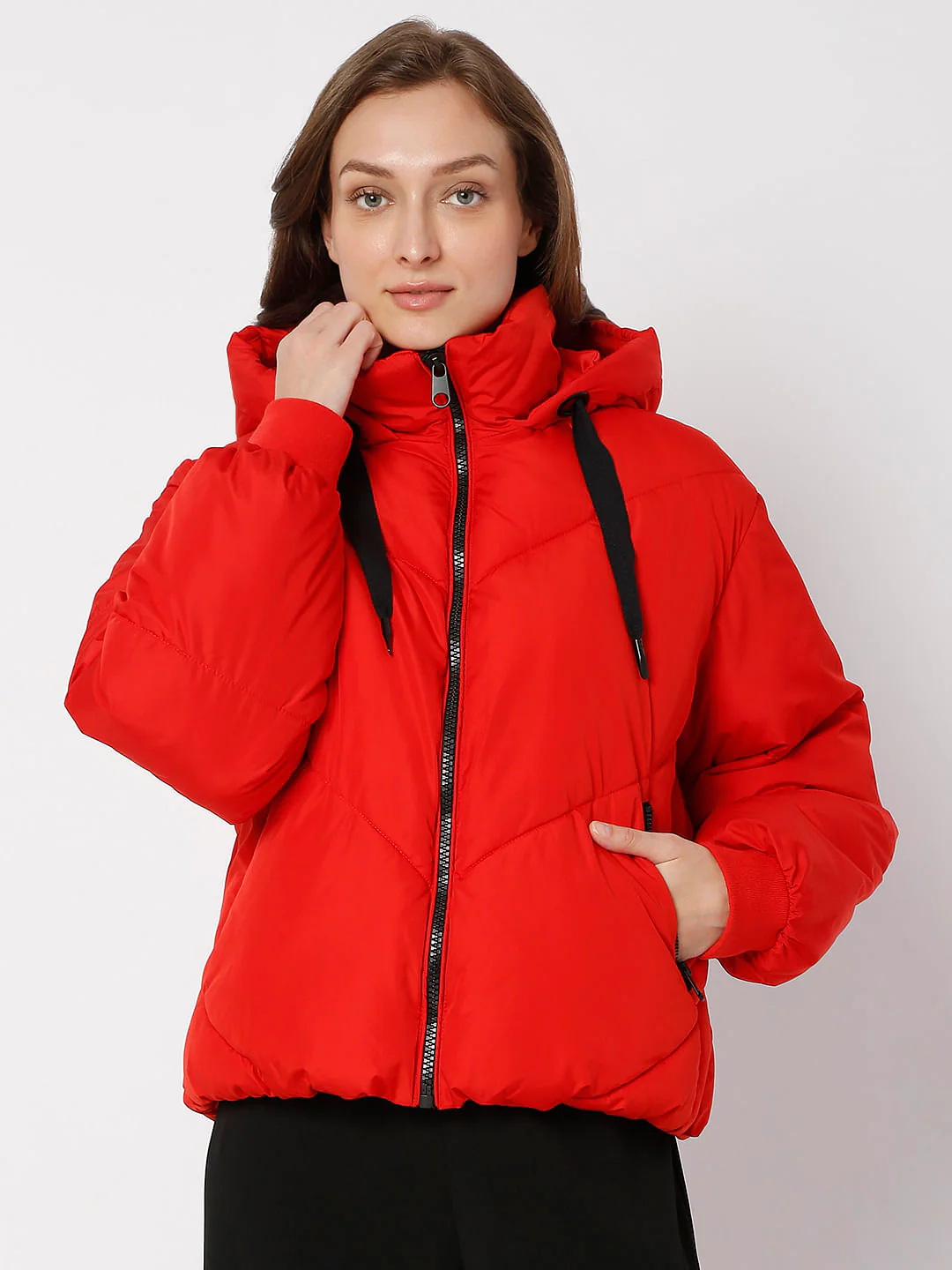 Red Hooded Puffer Jacket - Image 2