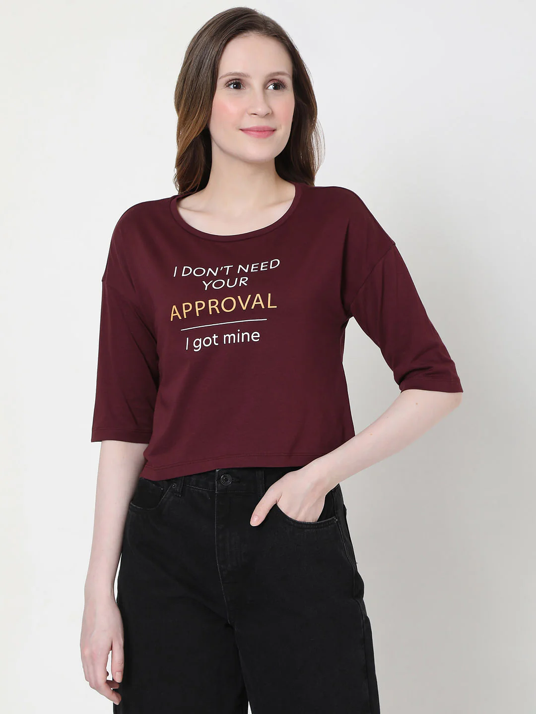 Maroon Slogan Print T-Shirt
